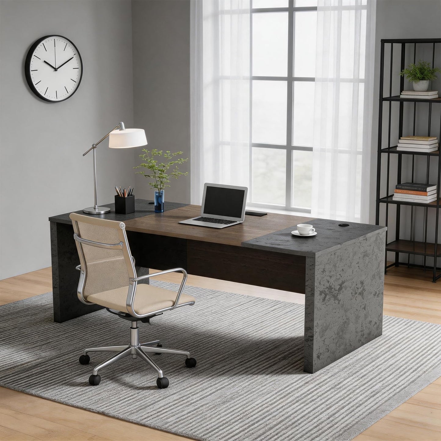 SAINTCY Executive Office Desk with Mobile File Cabinet, L Shaped Desk with Power Outlet & Drawers, Modern Wood Office Desk for Home Office, Studio & Business Workspace (Dark Walnut, 78.75" W)
