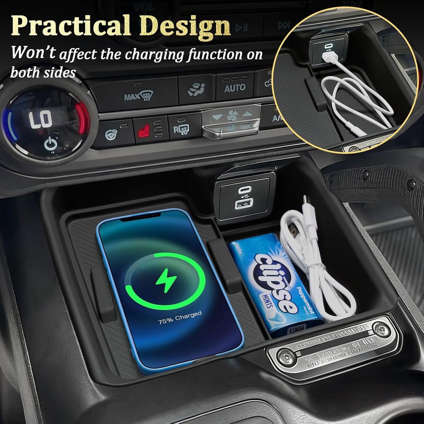 2025 2026 4-Door 2 TOPINSTALL Silicone Wireless Charging Protective Mat Compatible with Ford Bronco Automatic
