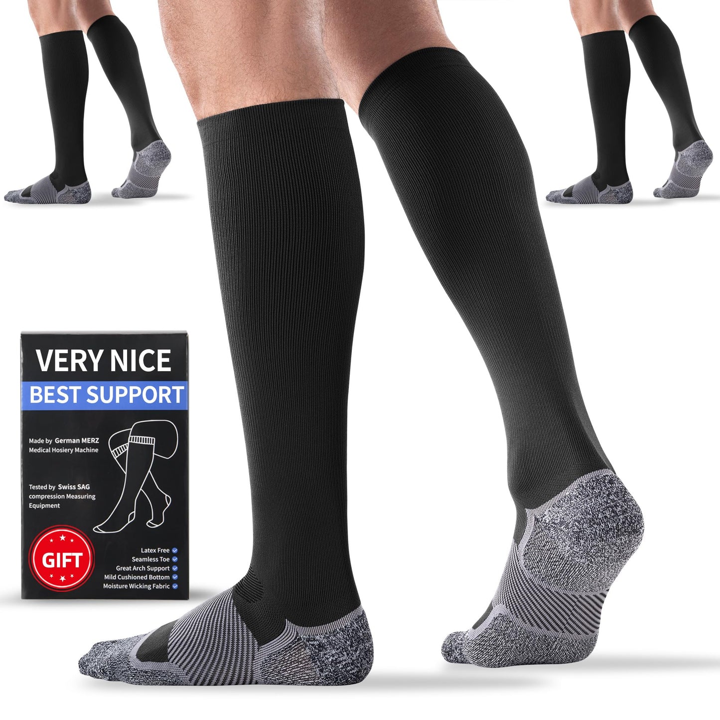 Medical Compression Socks 20-30 mmHg for Men Women (3 Pairs) - Best Support for All Day Wear, Pain Relief, Circulation