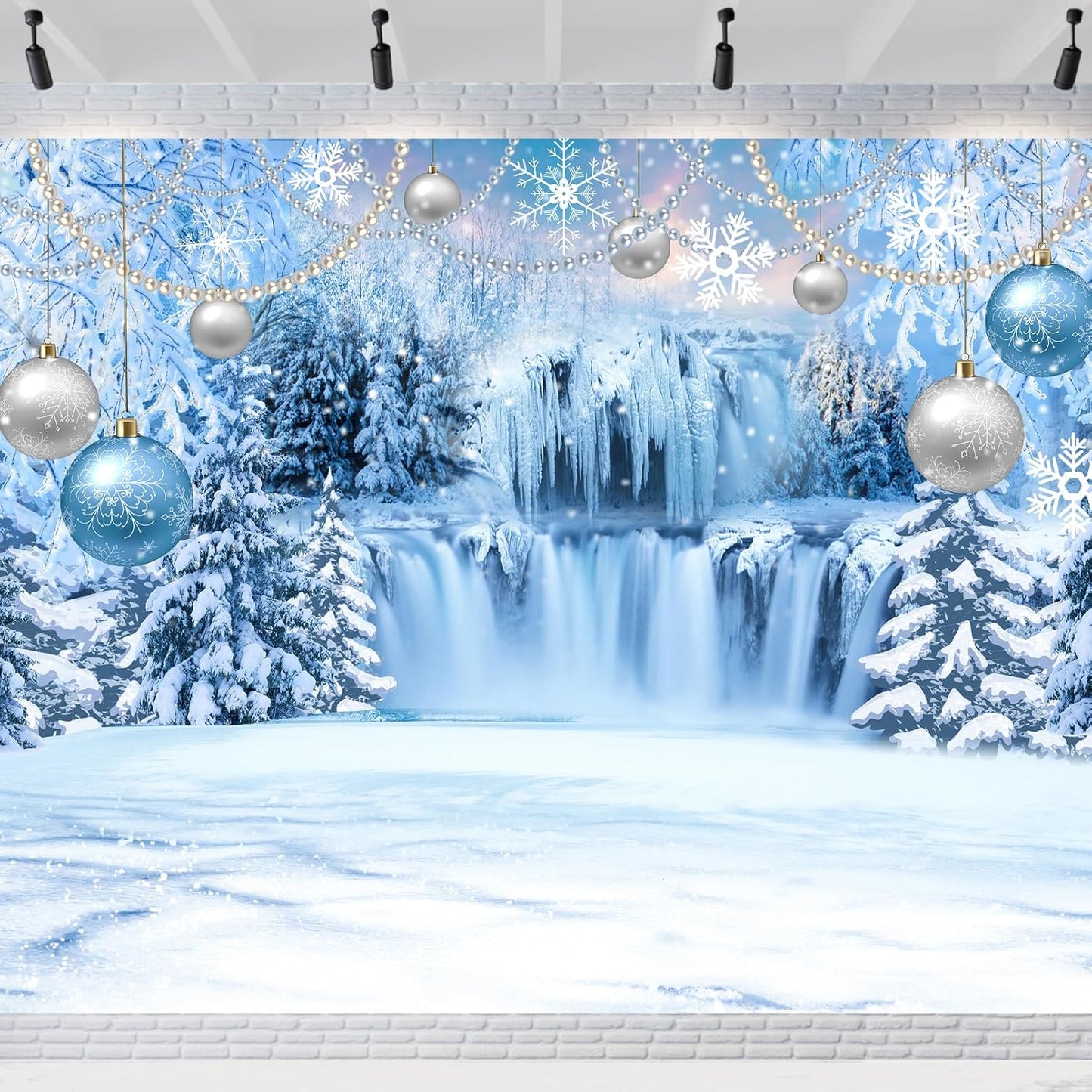 DUAIAI Frozen Winter Christmas Backdrop, Birthday Party Decorations Crystal Pendant Ice and Snow White World Wonderland