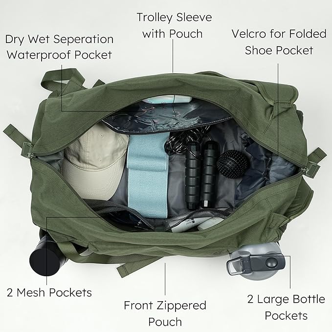 Small Gym Bag for Men with Shoes Compartment and Wet Pocket Convertible Duffle Bag and Gym Backpack Waterproof Sports Bag with 2 Bottle Holders Weekender Overnight Bag - Dark Green