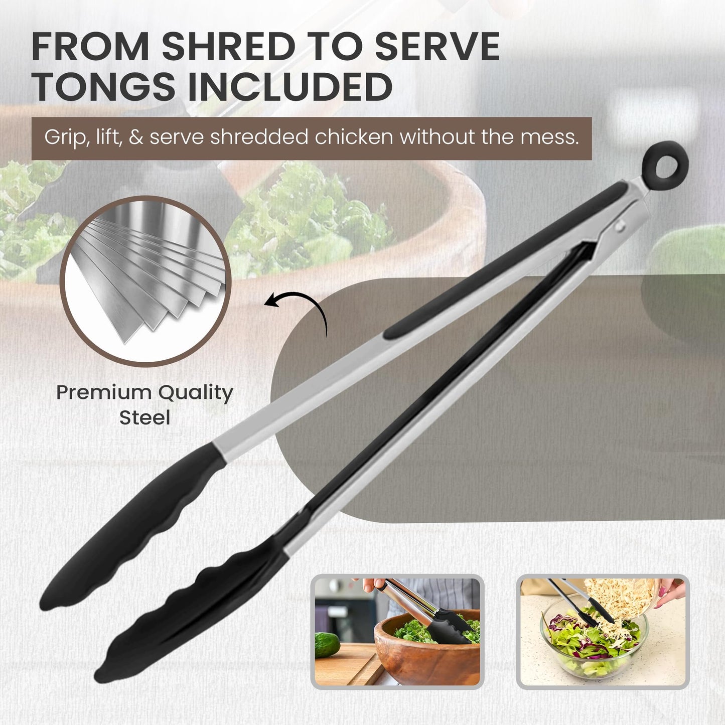 Prepmate Chicken Shredder, Heavy Duty Highly Durable Chicken Shredder Tool Twist, Meat Shredder Machine, BPA Free, Strong Anti-Slip Mat & Tongs, Dishwasher Safe, Suitable for Pork Beef Chicken