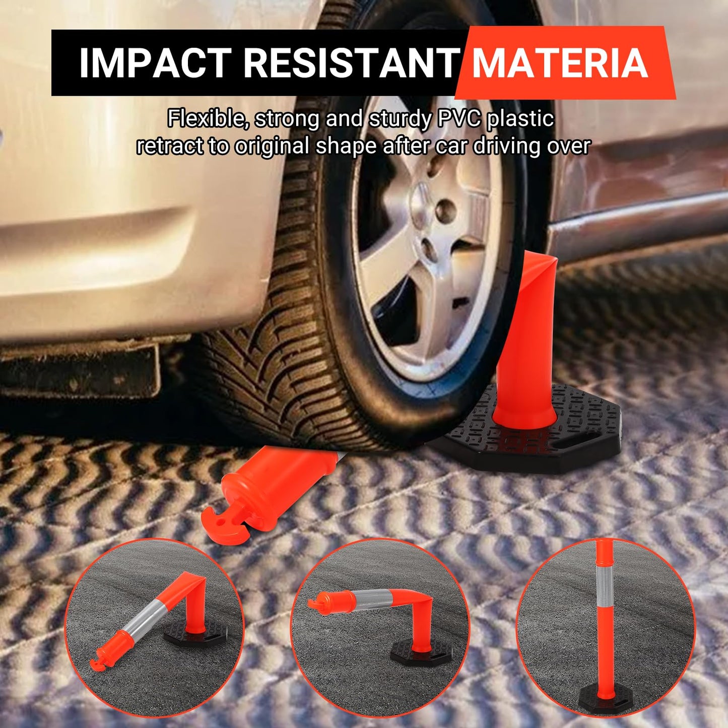 Delineator Post with Base 6 Pack, Towallmark 45 Inch Portable Orange Traffic Delineator Posts Cones with Reflective Collars for Driving Practice and Construction Work