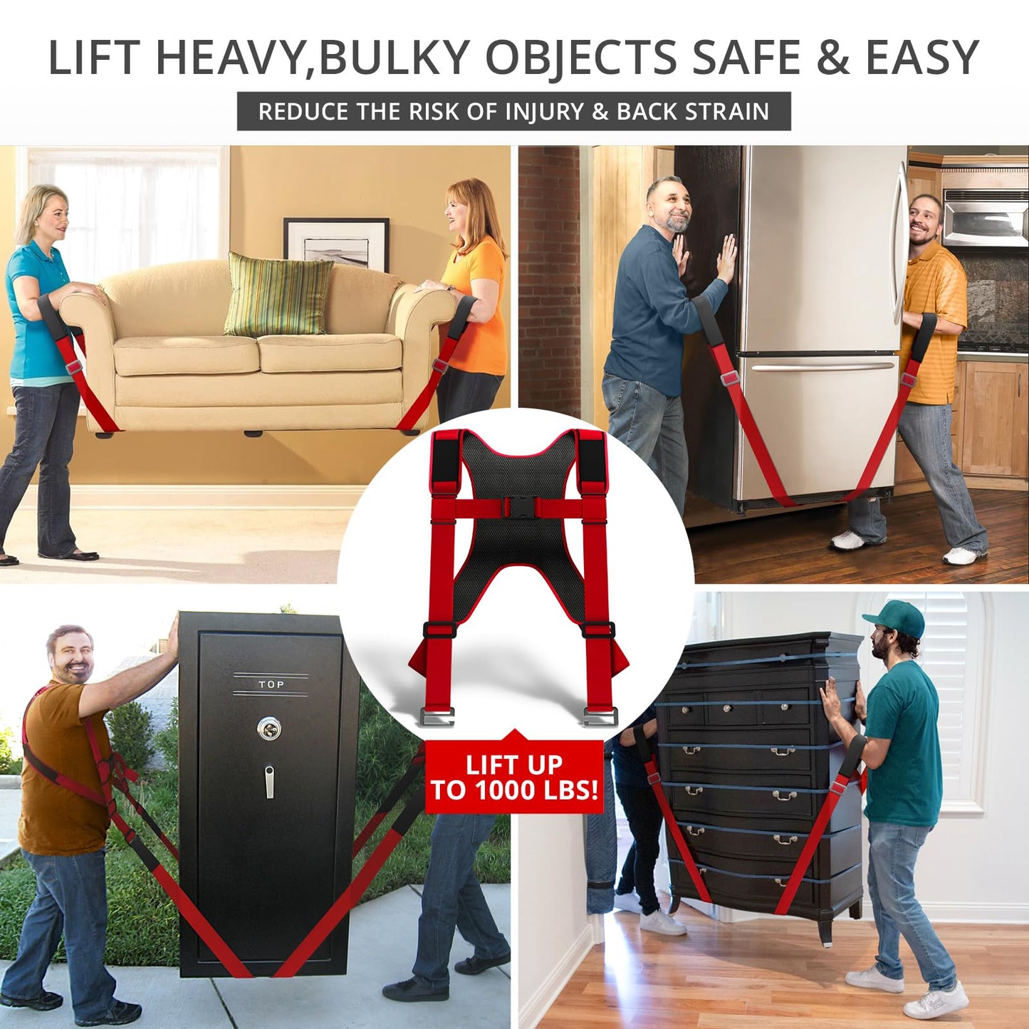 X-Protector Moving Straps - 2 Pairs - Lifting Straps for 2 Movers - Move Furniture Easily and Safely - Perfect for Lifting & Moving Heavy Objects (Adjustable Length 50-118”)