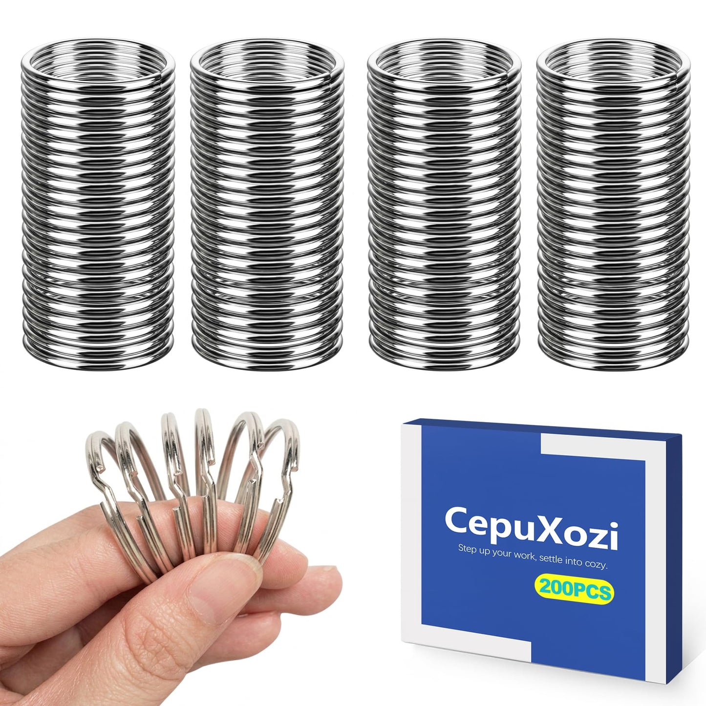 CepuXozi 200 Pack Wire Keychain Cable, Stainless Steel Locking Cable Key Ring, Easy Open Large Metal Key Loop for Luggage Tag Loops, Luggage Tag Strap Holder & ID Badge Hanging，Silver