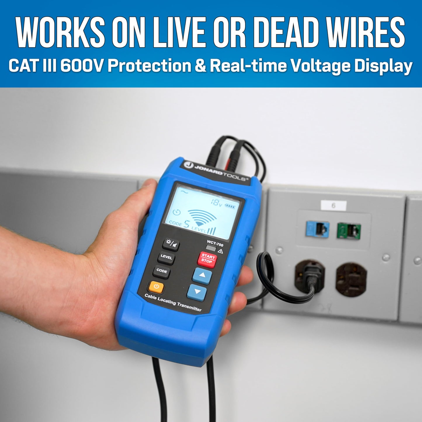 Jonard Tools WCT-700 Underground Wire Tracer and Circuit Finder- Trace Cables Up to 7 ft Underground, 1000 ft Long, Dual Backlit LCD Screens, Adjustable Sensitivity, CAT III 600V Rating