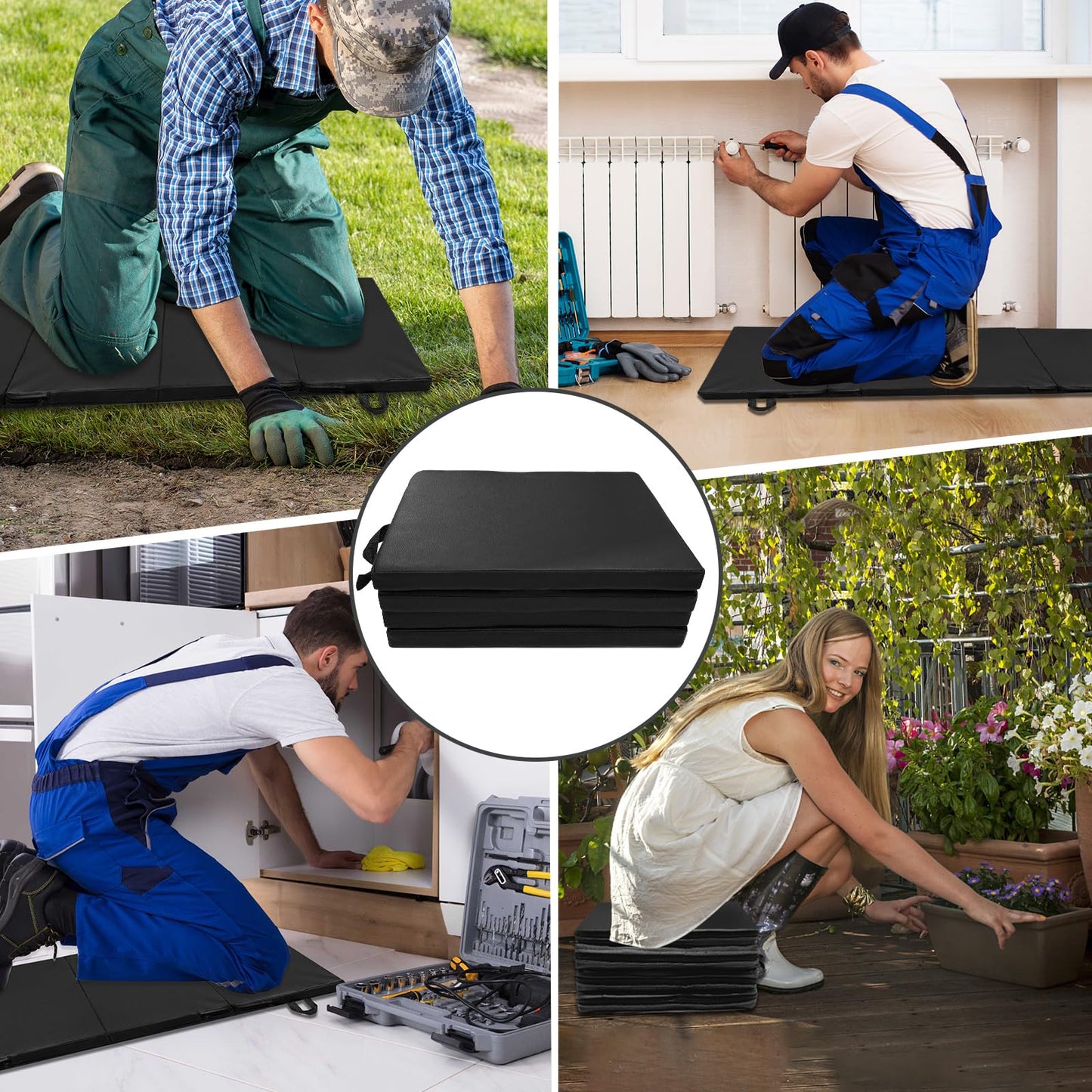 JZHLLA Foldable Mechanics Mat for Garage Work, 48 X 16 X 1.2 in Thick EPE Knee Pad Waterproof PU Leather Folding Mat with Carry Handle Portable for Garage, Garden, Home Gym Kneel or Lie Down