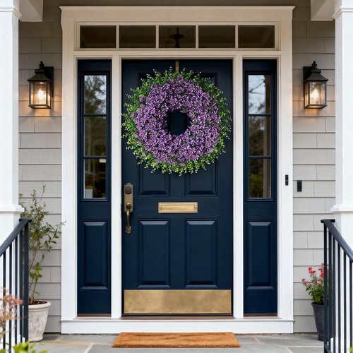 26" Eucalyptus Wreath by [Brand Name] - Faux Starry Sky Morning Glory Flowers for Spring & Summer Decor | Purple