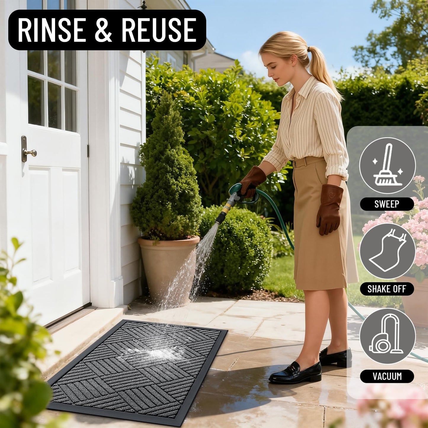 OLANLY Front Door Mat Outside Entrance 71x47, Absorbent, Heavy Duty Sturdy Natural Rubber Doormat Indoor Outdoor, Stain and Fade Resistant, Non-Slip Low Profile Floor Mat for Entryway, Grey Diamond