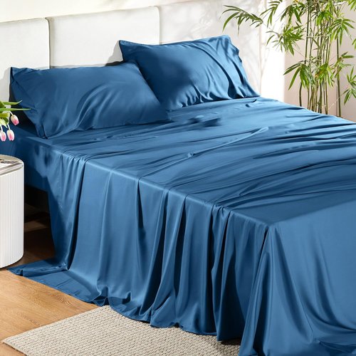 Bedsure Queen Sheet Set - Cooling Bamboo Rayon Sheets | Deep Pocket Up to 16" | Soft & Breathable Teal Bedding
