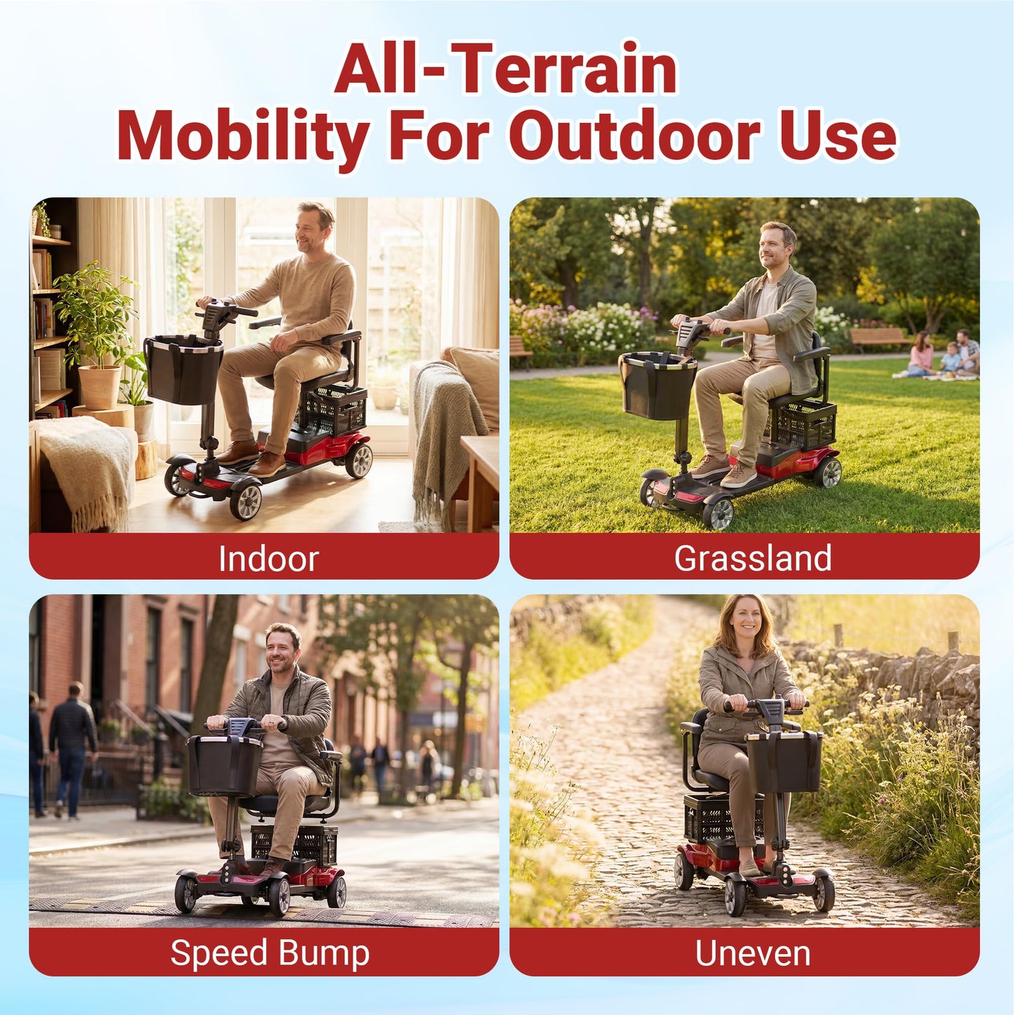 BIQISSI Mobility Scooter for Adults, 4 Wheel Motorized Mobility Scooter w/Storage Basket, 350LBS Capacity & Detachable Battery, 15Miles Electric Powered Mobility for Outdoor (Red, 15 MI-5)