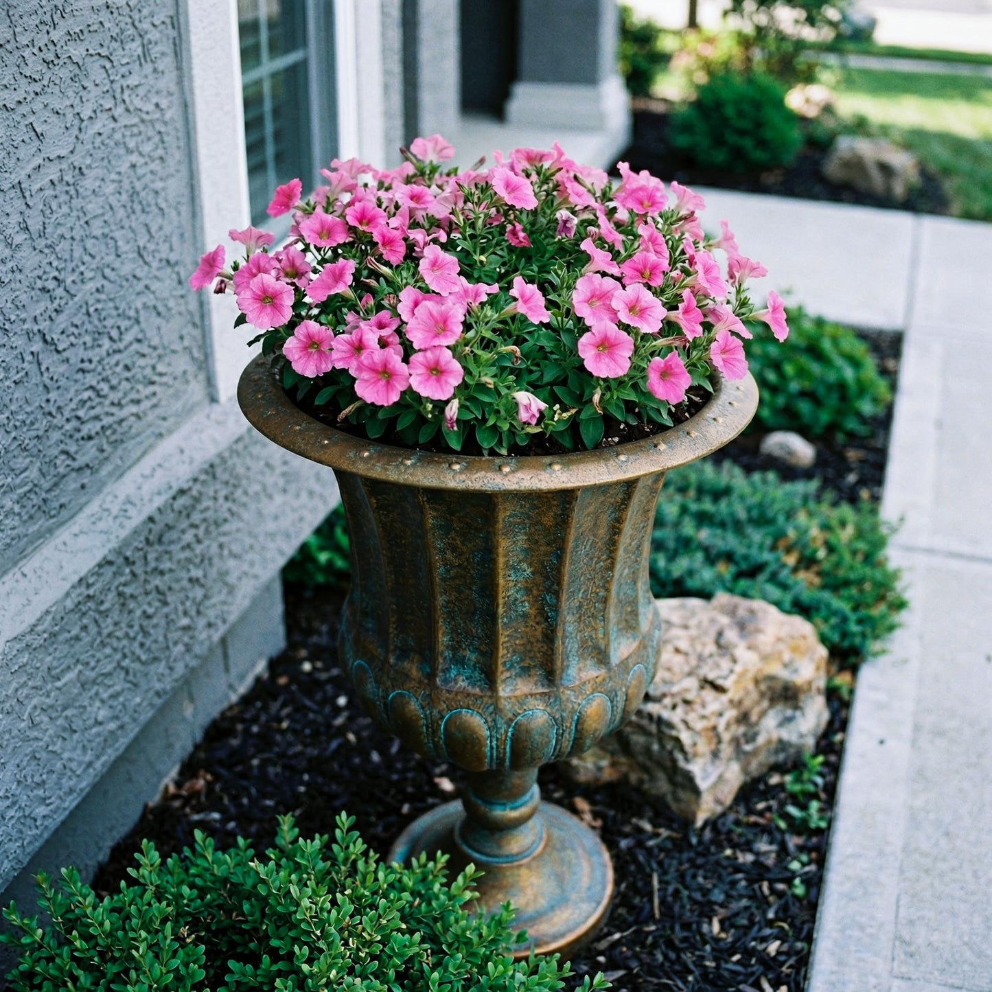 Worth Garden 24.5" H. Metal Urn Planters 1-Pack - Bronze Classic Antique Iron Plant Pots - Large Decorative Rustic Flower Pots for Outdoor Use - Traditional Urn Planter for Patio, Front Porch