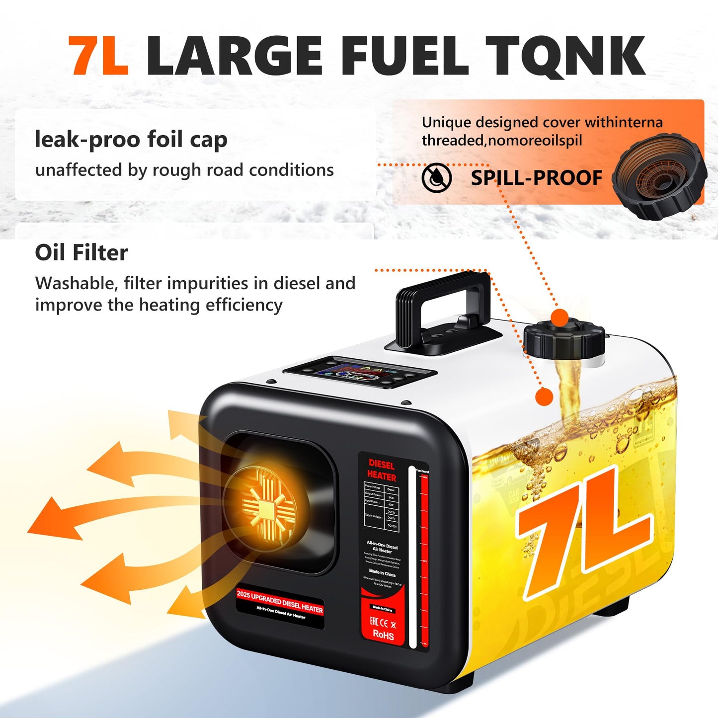 SILVEL Diesel Heater 8KW 110V/12V/24V, All-in-One 7L-8L Portable Diesel Air Heater with LCD Screen, Remote Control, Suitable for Car, Camper, RV, Truck, Home, Garage, Shop, Boat, White
