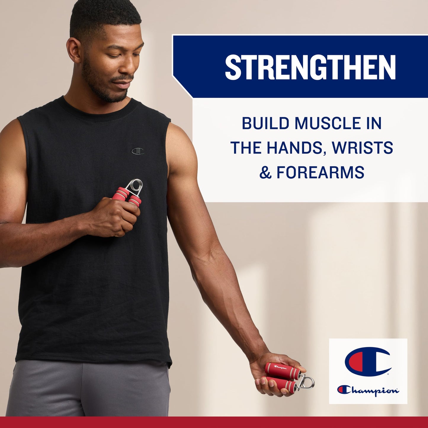 Champion 2-Pack Hand Grip Strengthener (Black), Medium Resistance Grip Strength Trainer with Soft Foam Handles, Forearm and Wrist Trainer for Home Gym Workouts, Stress Relief & Daily Conditioning