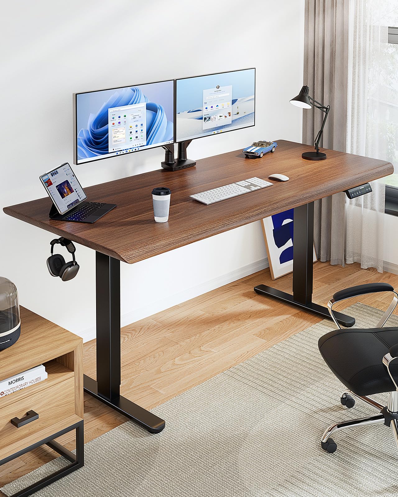 HUANUO Electric Standing Desks Frame with 265 lbs Dual Motor,Thick T-Shaped Desk Legs Made of Automotive Grade Steel,for Max 90″x31.5″ Desktop, Height Adjustable Desk Frame for Home Office, Frame Only
