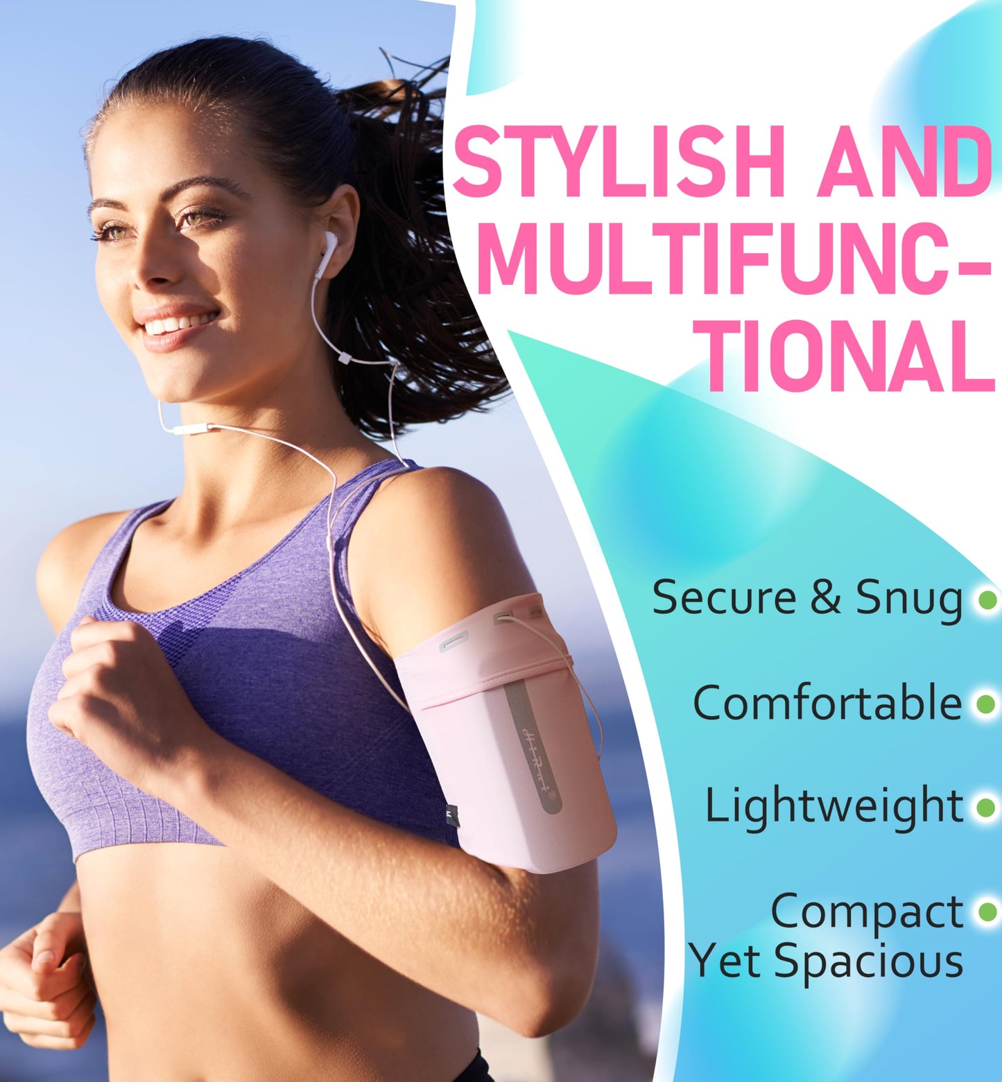 HiRui Running Armband Sleeve Universal Sports Armband Cell Phone Holder Armband for Exercise Workout, Compatible with iPhone 17/16/15/14/Plus/Pro Samsung Galaxy All Phones (M, Pink)