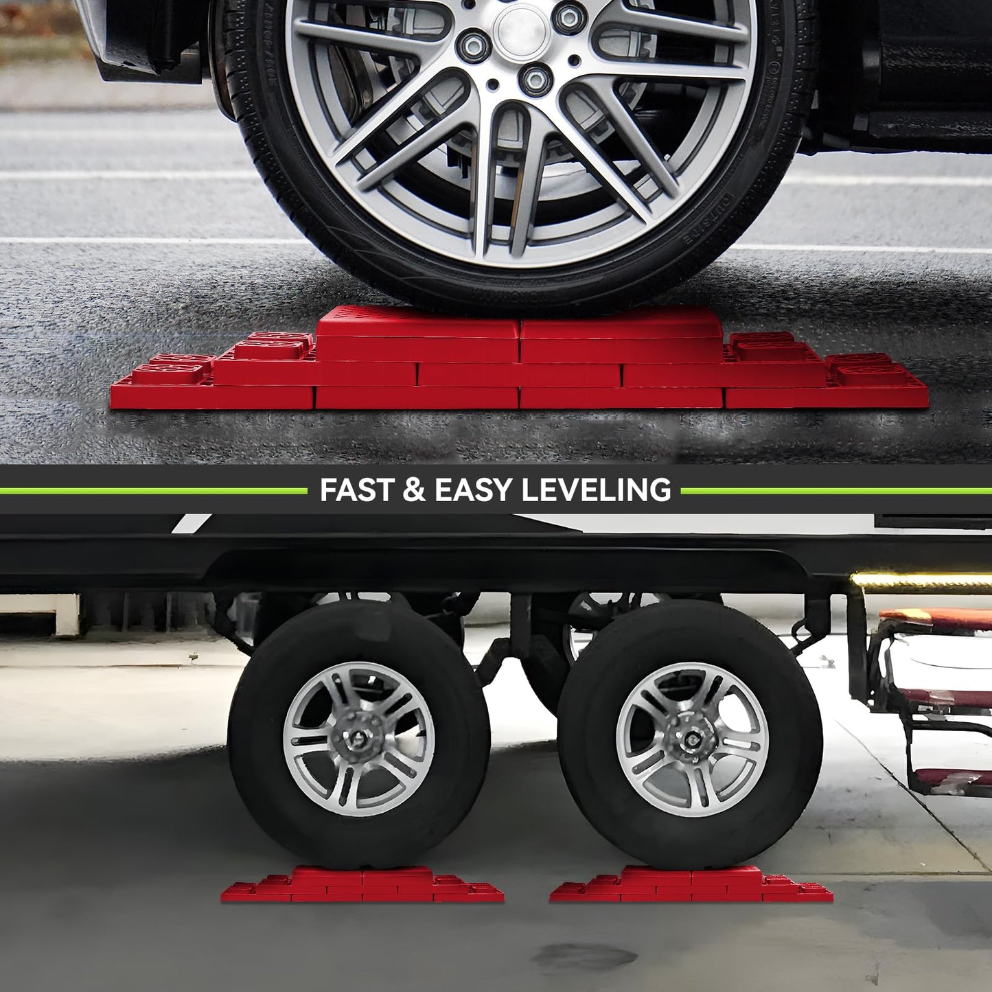 RVMATE RV Leveling Blocks 12 Pack, Heavy Duty Camper Leveling Blocks, Leveling Blocks for RVs, Reduce Trailer Movement, Trailer Leveling Blocks Great for Single and Dual Wheels, Red