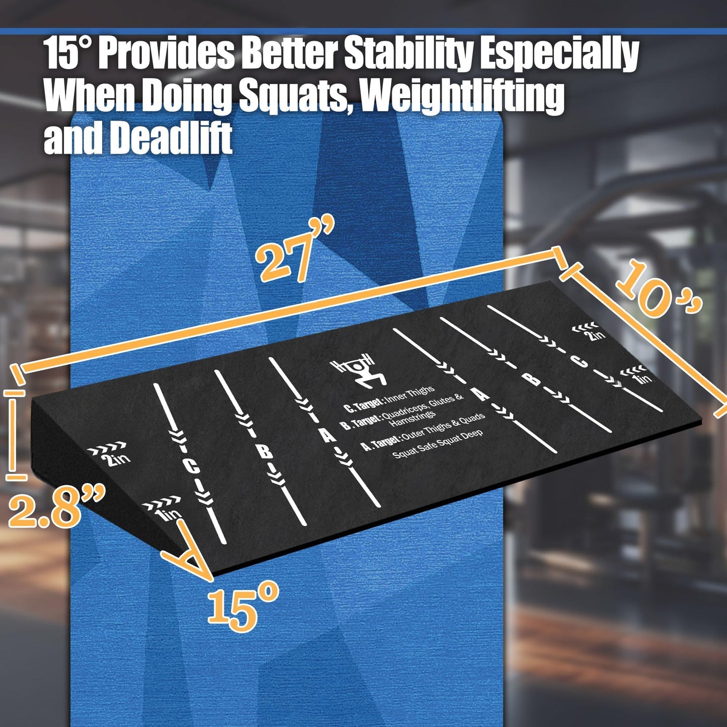 Squat Wedge Block One Piece: Heel Elevated Slant Board for Squats Exercises Deadlift Weightliting for Home & Gym with Guide