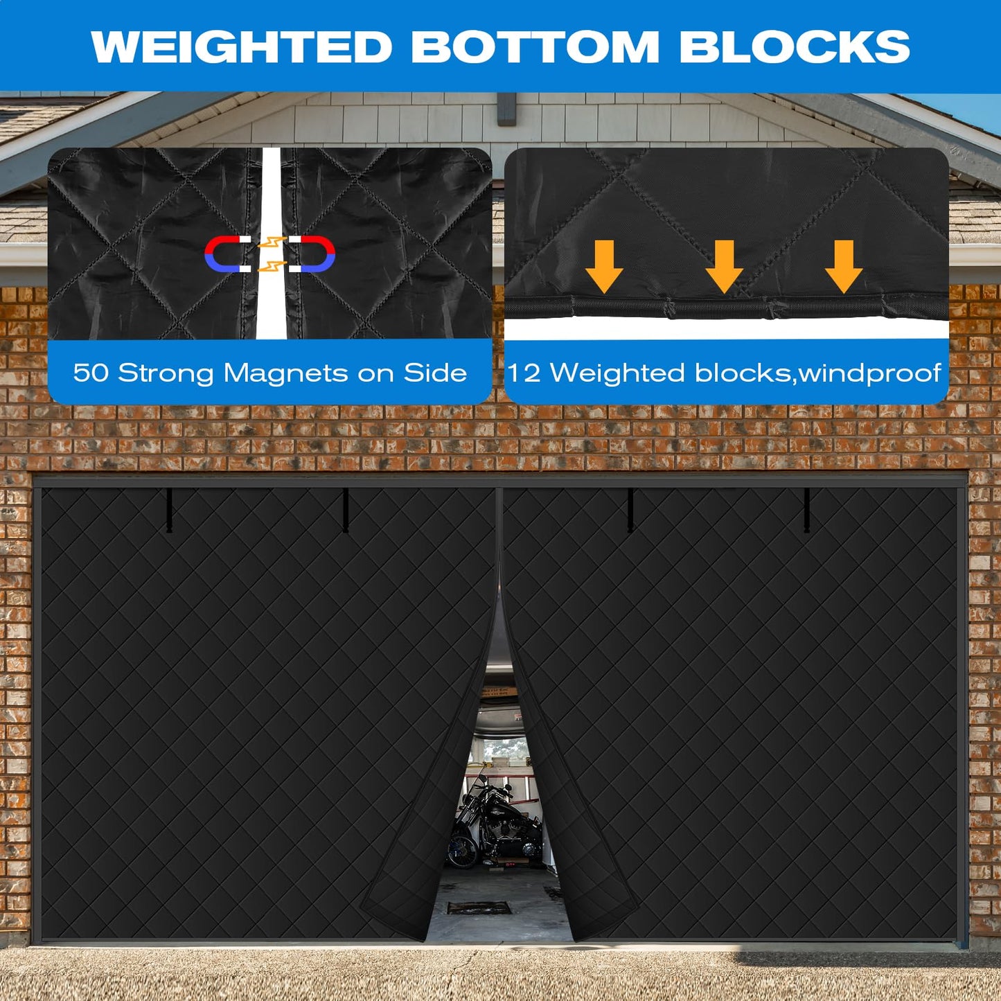 Magnetic Garage Door Curtain for Winter, 16x7ft Door Insulation Kit for Car Garage, Thermal Insulated Doorway Screen Cover Black Waterproof Windproof Thicken Polyester Oxford Fabric