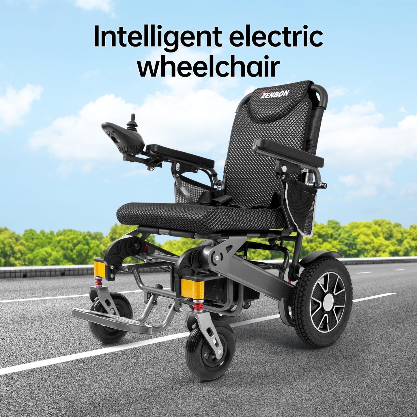 Electric Wheelchair ZENBON Lightweight Extra Wide Automatic Folding Motorized Wheelchairs for Seniors/Adults Motorized Mobility Device All Terrain 700W Power Wheel Chairs with Baskets 330Lbs (Silver)