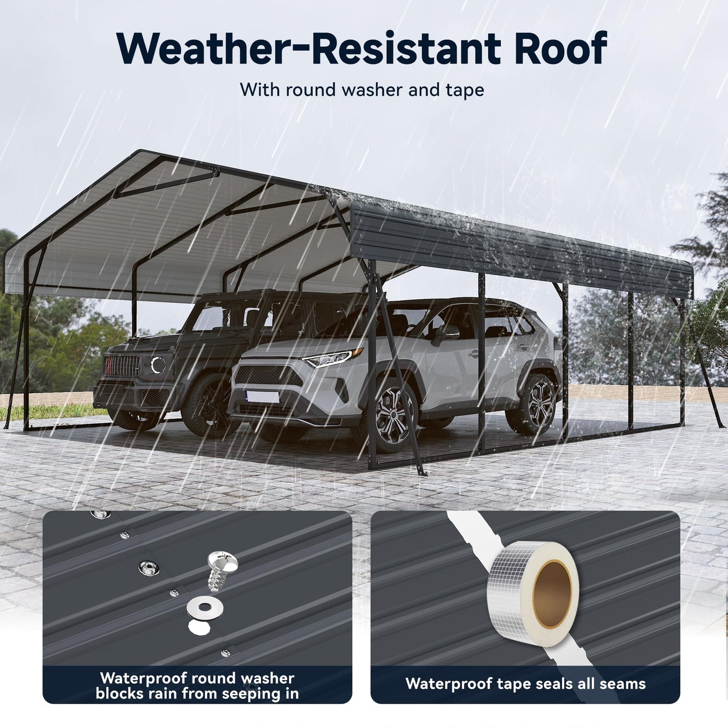 Heavy Duty Metal Carport, 20 x 20FT Outdoor Carport with Galvanized Steel Frame and Roof, Multi-Use Car Shelter for 2 Cars, Pickup, Tractors, Gray