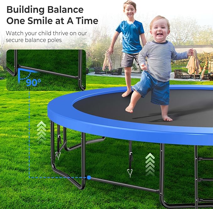 12 14 15 16FT Trampoline Outdoor with Basketball Hoop, Trampoline with Lights for Kids and Adults, Recreational Trampolin with Sprinkler, Stakes