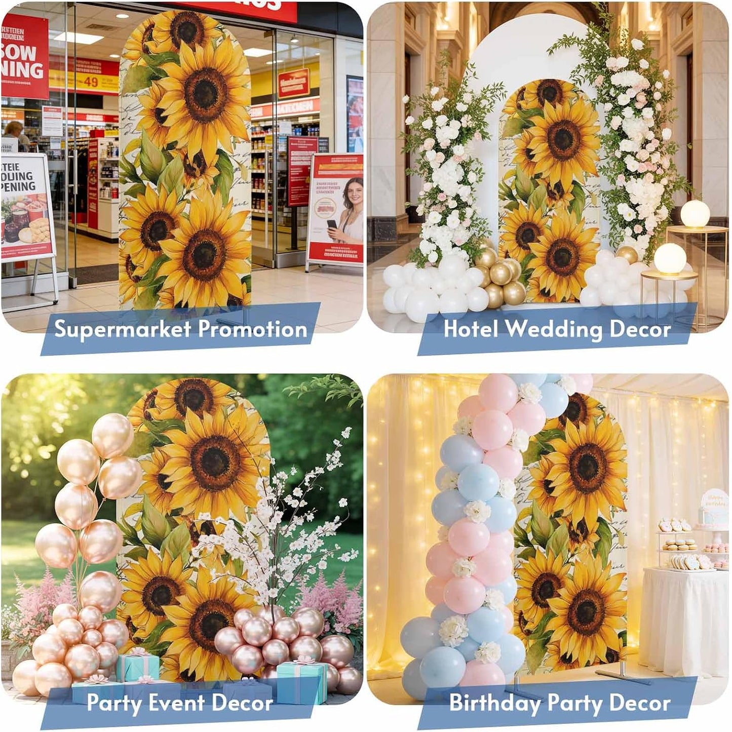 Jnbasdffb 7.2 Summer Sunflower Wedding Arch Cover, Stretchy Spandex Arch Backdrop Stand Covers FT, Oil Painting