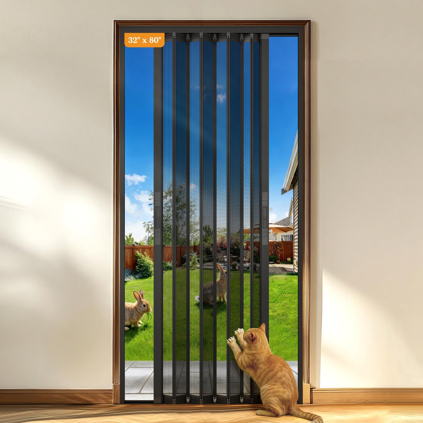 Yotache Retractable Screen Door Fits 32"x80" to 32.5"x80.5" Doors - Aluminum Frame & Pet-Proof Mesh - Magnetic Self-Latching Convenient Sliding Door with Left and Right Openings