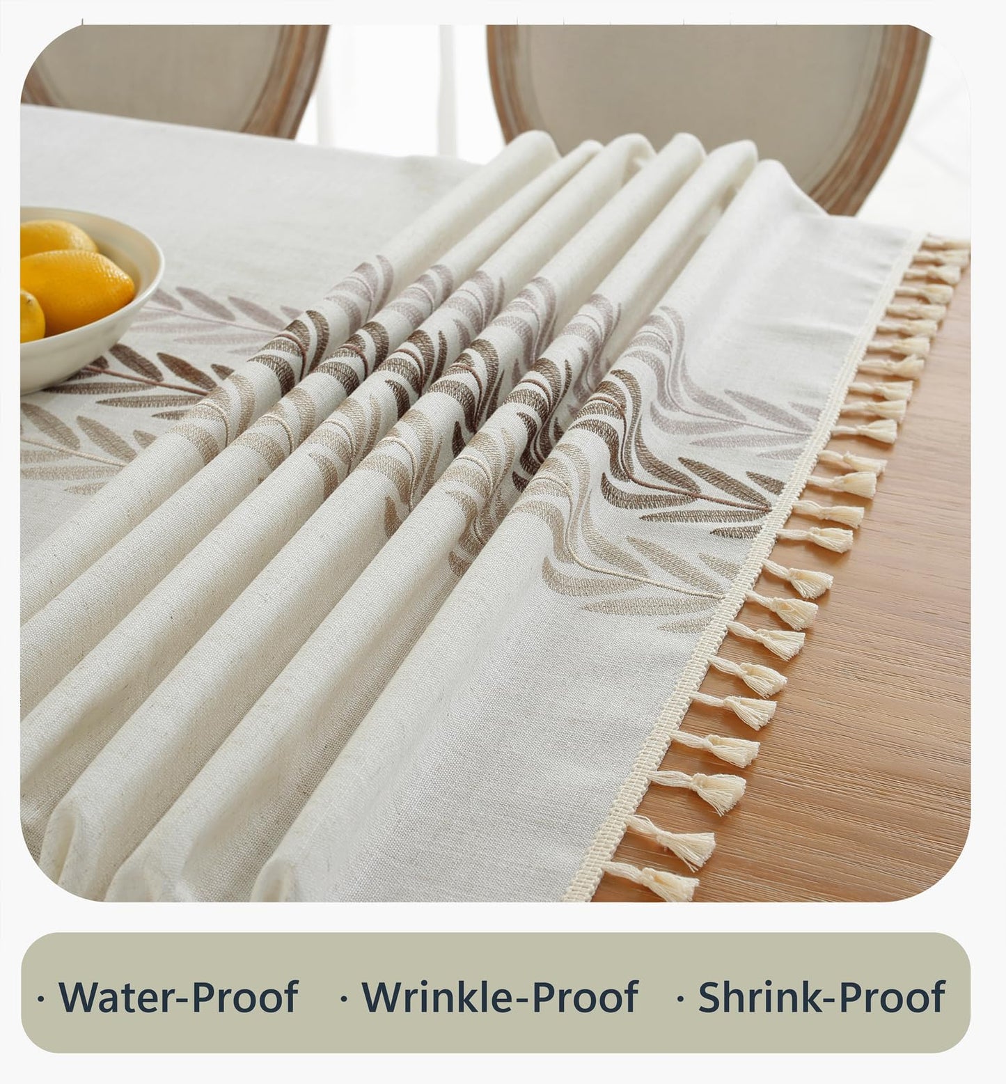Alsoo Embroidered Tablecloth Square 55 x 55 Inch, Farmhouse Otanical Floral Table Cloth Waterproof Washable Cotton Linen Fabric for Kitchen Dining Festival