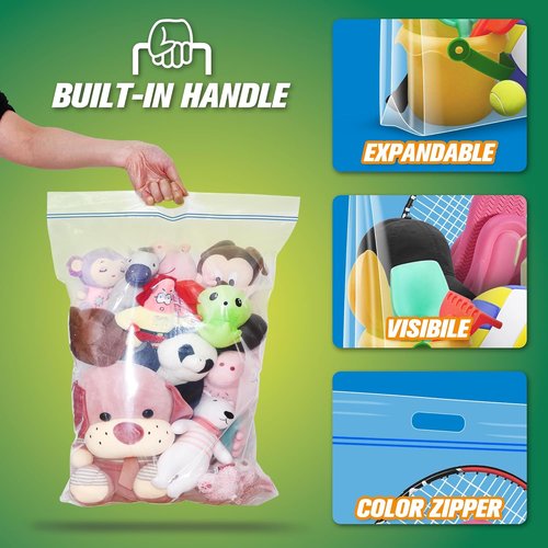HIBAG 15 Gallon Storage Bags - Extra Large Resealable Clear Bags with Handle | 24” x 24” | Pack of 10