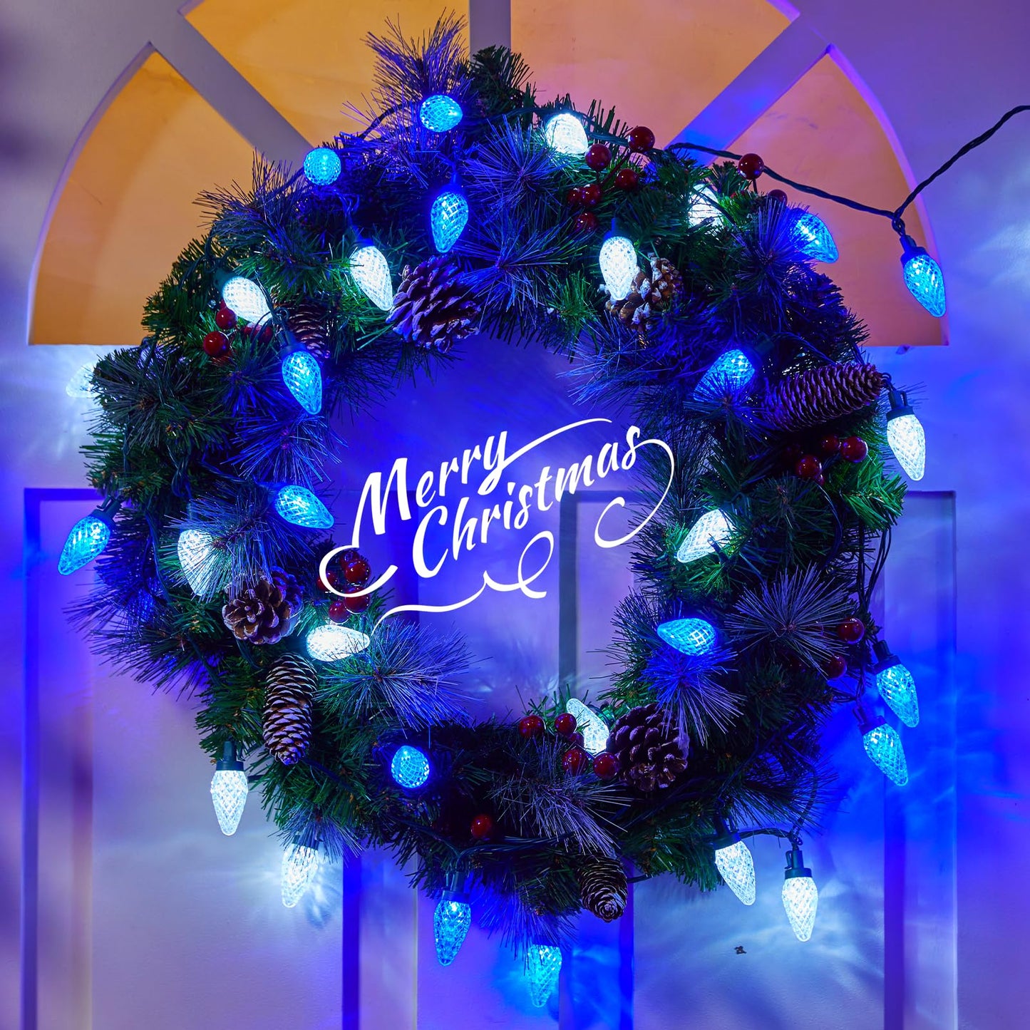 Minetom C9 LED String Lights, 100 LED, 81 Feet, Waterproof, 8 Modes, 2 Pack, Blue & Pure White