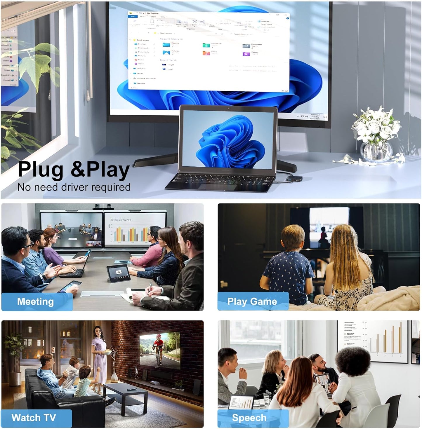 Movcle 4K 2 Docking Station Dual Monitor, USB C Docking Station, HDMI Splitter Extended Display, Dual HDMI Adapter