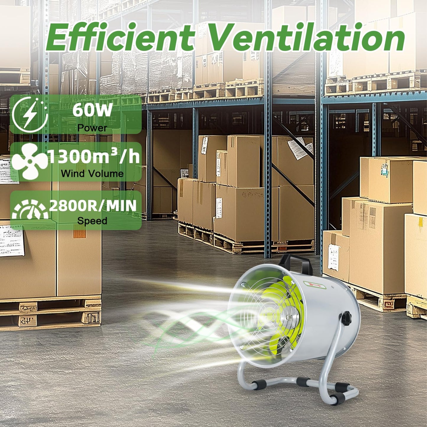 Bghdas Utility Blower, Ventilation Fan 8 Inch, Exhaust Fan with 16.4FT Duct Hose, 2800RPM High Speed Low Noise Utility Blower for Industrial Welding, Paint Booths, Basement and Warehouses etc.