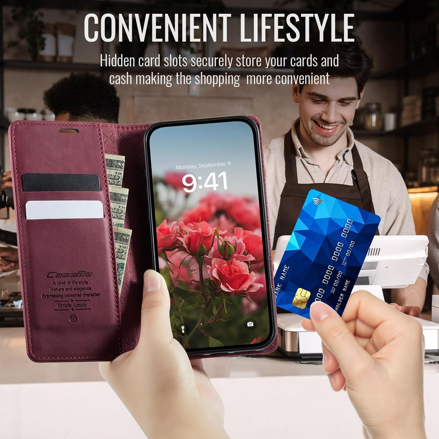 Cracedily 17 17, Wallet Case for iPhone Leather Wallet Flip Cover with Card Holder, Kickstand, Magnetic Closure, RFID