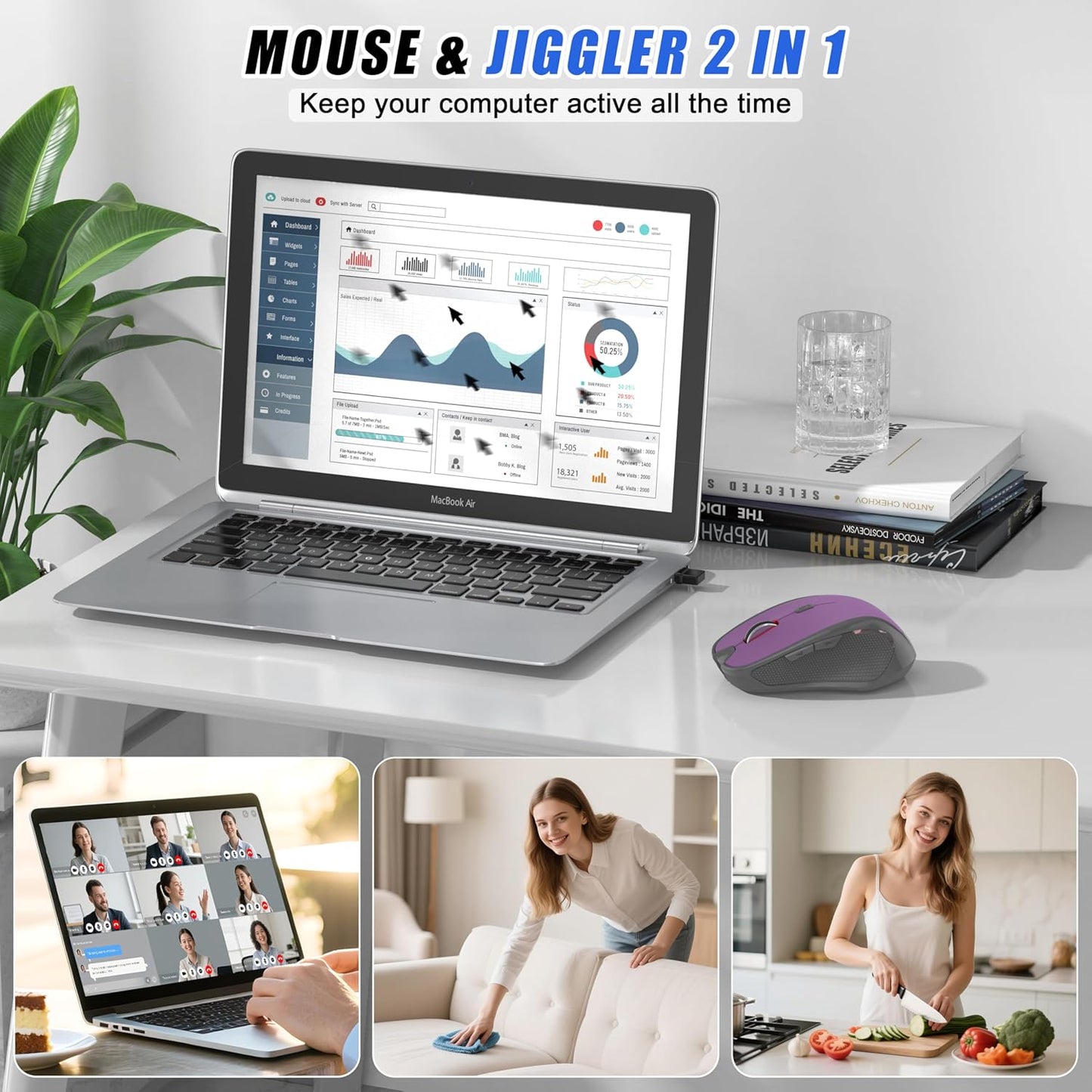 FYBC 3 2.4G Wireless Mouse Jiggler - Ergonomic Bluetooth Mice with Mouse Mover for Keeps Computers Awake, DPI Levels