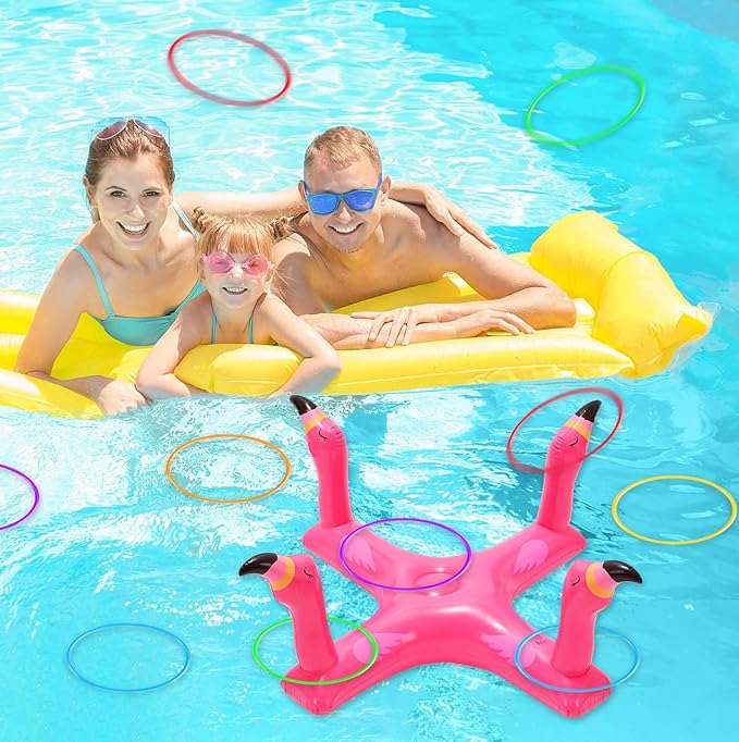 Voiiake Pool Floats Toys Games Set, Inflatable Cross Ring Toss Game Toy with 6pcs Rings for Kids Adults Family, Swimming Pool Water Game