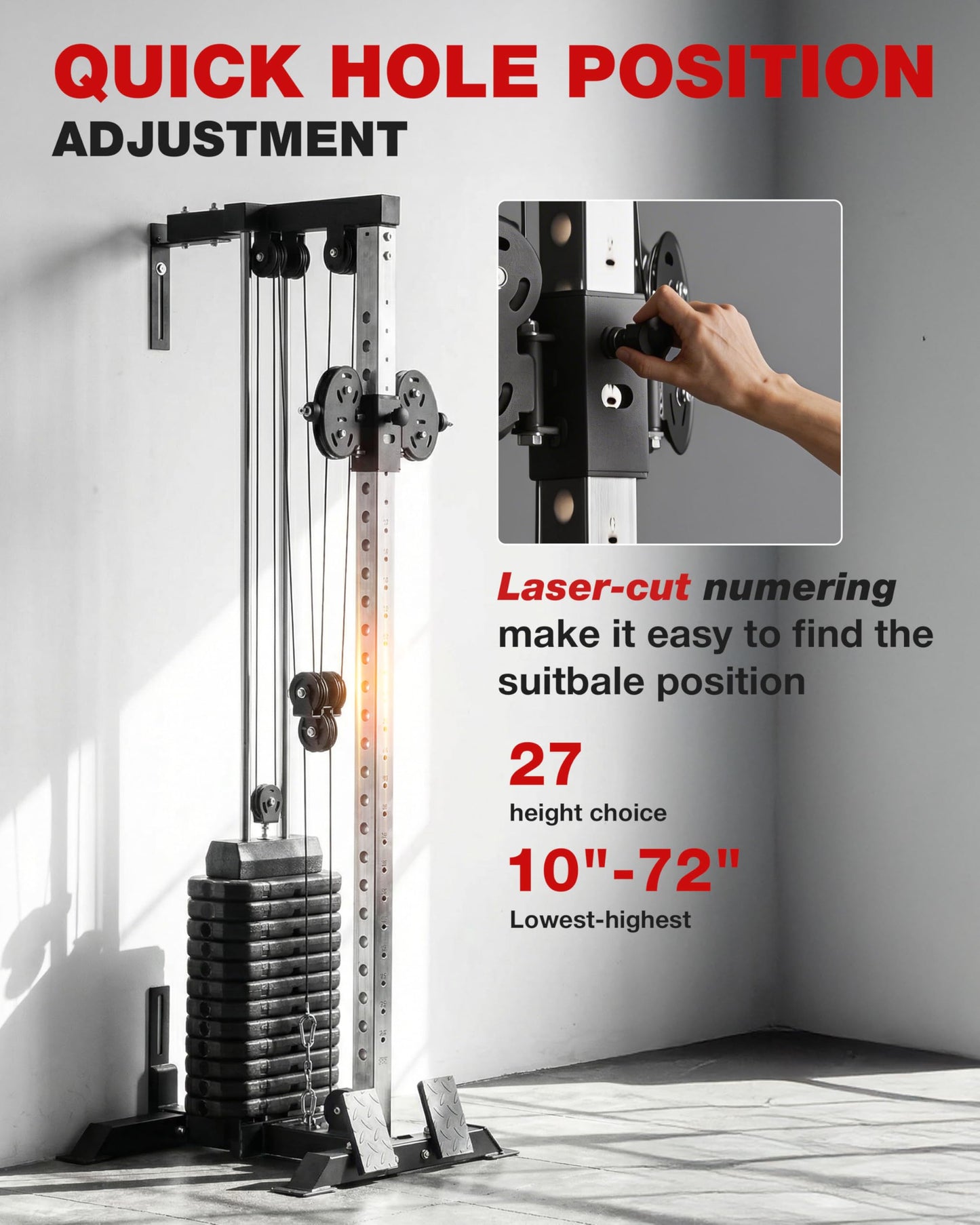 Mikolo Wall Mount Cable Station Pro - 190lb Weight Stack Cable Machine, Cable Crossover Machine with Dual Pulley System and 27 Positions for Home Gym