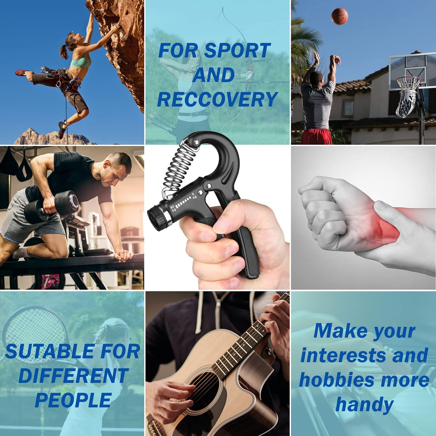 AIXPI Grip Strength Trainer, Hand Grip Exerciser Strengthener with Adjustable Resistance 11-132 Lbs (5-60kg), Forearm Strengthener, Hand Exerciser for Muscle Building and Injury Recover Black 1 Pack
