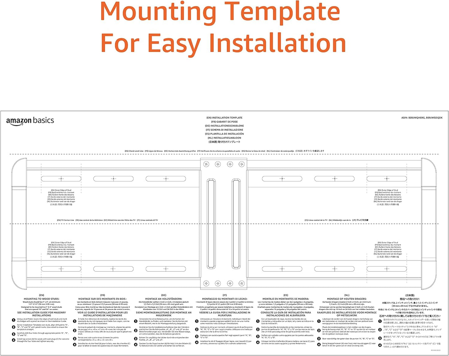 Amazon Basics 37" 86" Tilting TV Wall Mount with Horizontal Post Installation Leveling for to TVs, Wood Studs