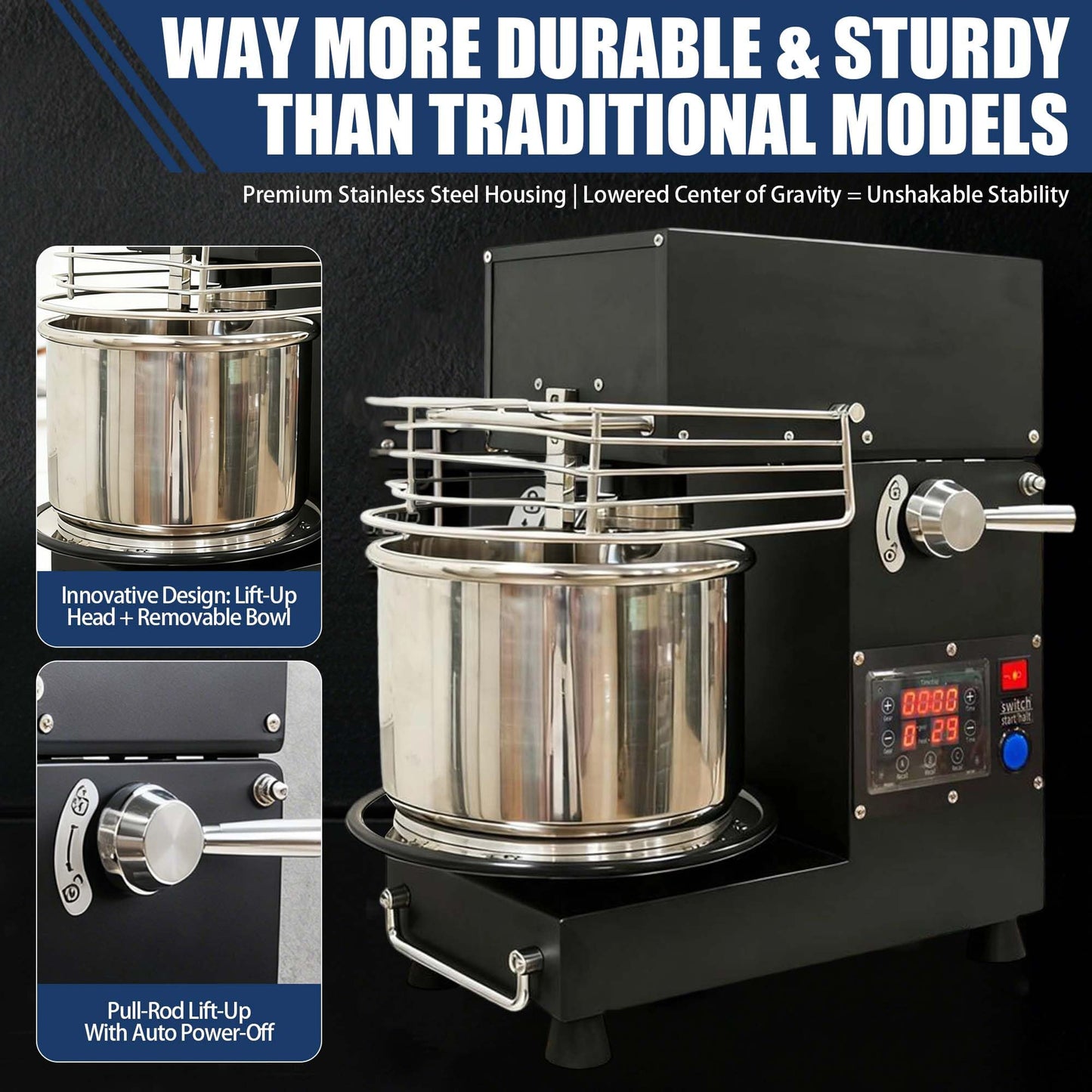 USAJZM 5.2-Quart Commercial Dough Maker, Electric Kitchen Stand Mixer, Heavy-Duty Bread Kneader Machine with Stainless Steel Bowl, Beaters for Baking Pizza, Pasta and Food Mixing