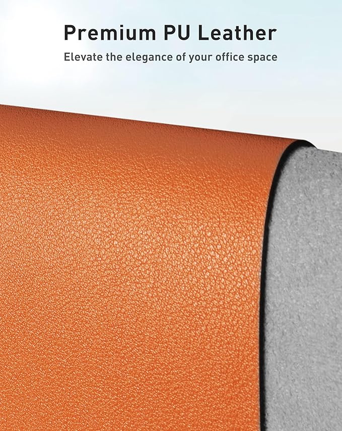 Aothia Faux Leather Desk Mat - Large Mouse Pad, Non-Slip PU Leather Blotter, Waterproof Writing Surface for Office and Home (Hermes Orange, 42" x 17")