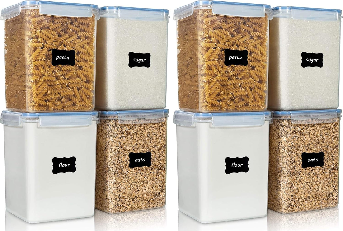 Vtopmart Large Food Storage Containers - 5.2L BPA-Free Airtight Canisters with Lids & Labels | 4-Pack in Blue