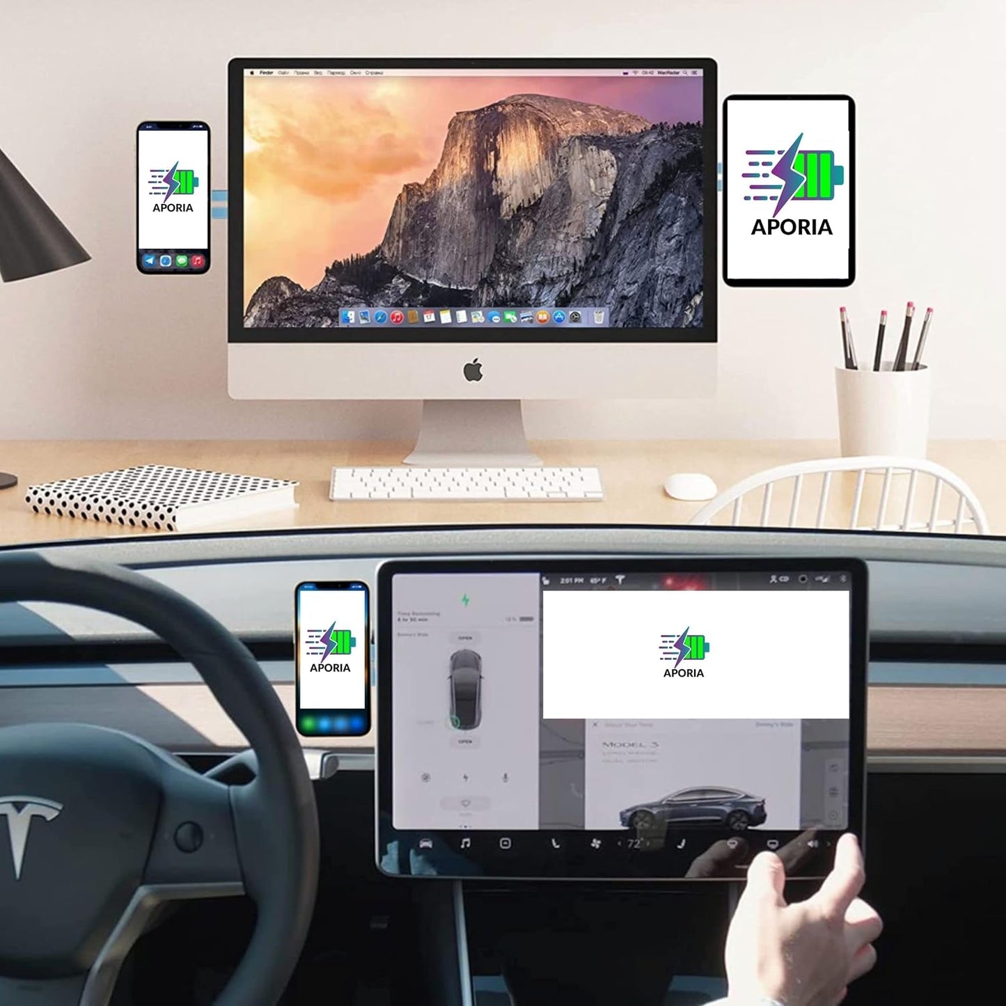 Aporia International +12 Aporia - Compatible with MagSafe iPhone Side Mount Holder for Laptop Computer EV Monitor