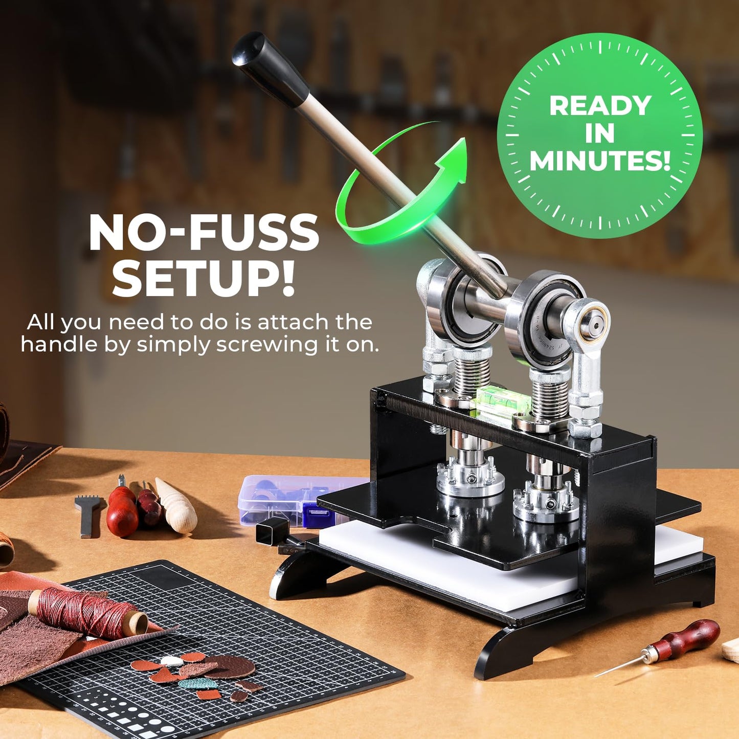 Flyrivergo Leather Cutting Machine, 7.87 x 7.87in Embossing Plate Manual Die Cutter Stamping Machine 1.0 Ton Force, Adjustable Pressure Stroke, Ideal for Multiple Materials and Leathercraft Projects