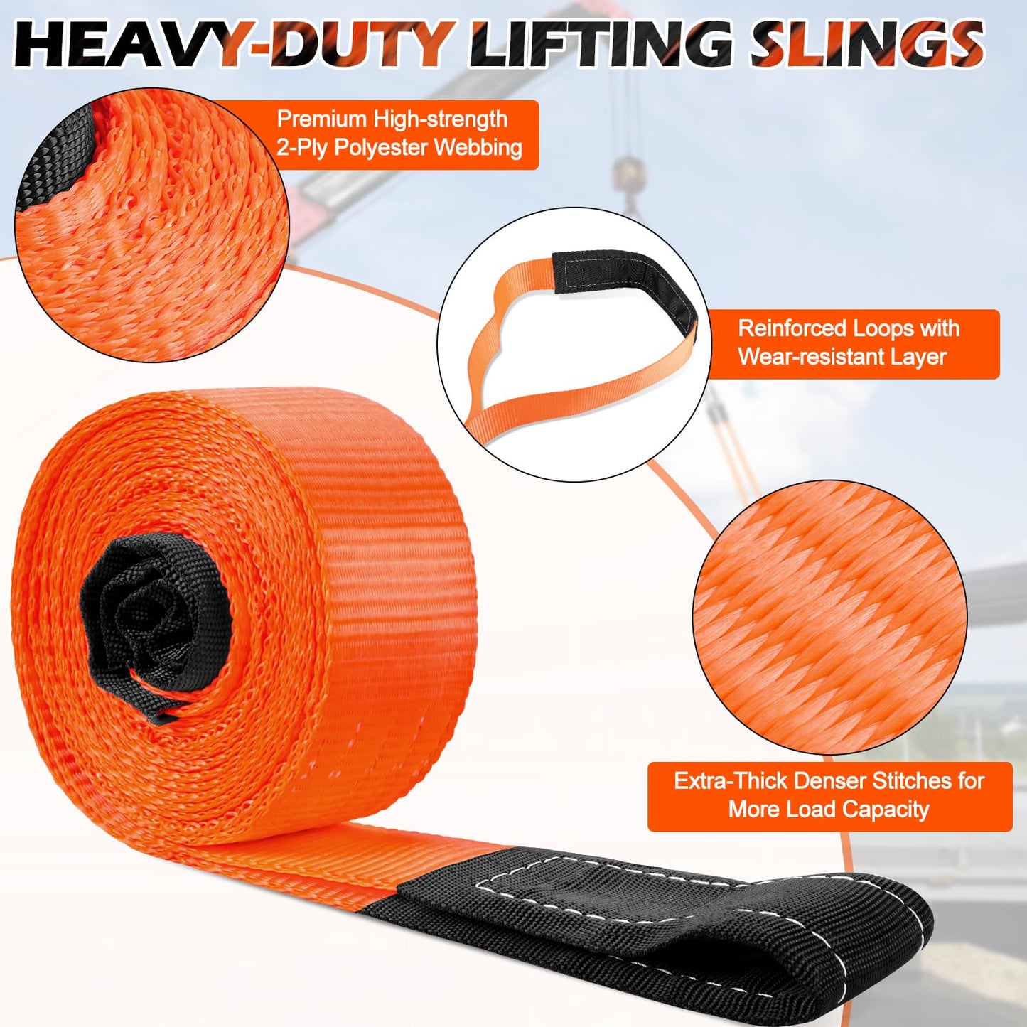 Lifting Straps 10' x 2", 15000 LBS Heavy Duty Lifting Sling Strap Tree Saver Recovery Straps, 2 Pack Webbing Rigging Sling for Trailer, Hoist, Truck, RV,Vehicle, Construction & Boat