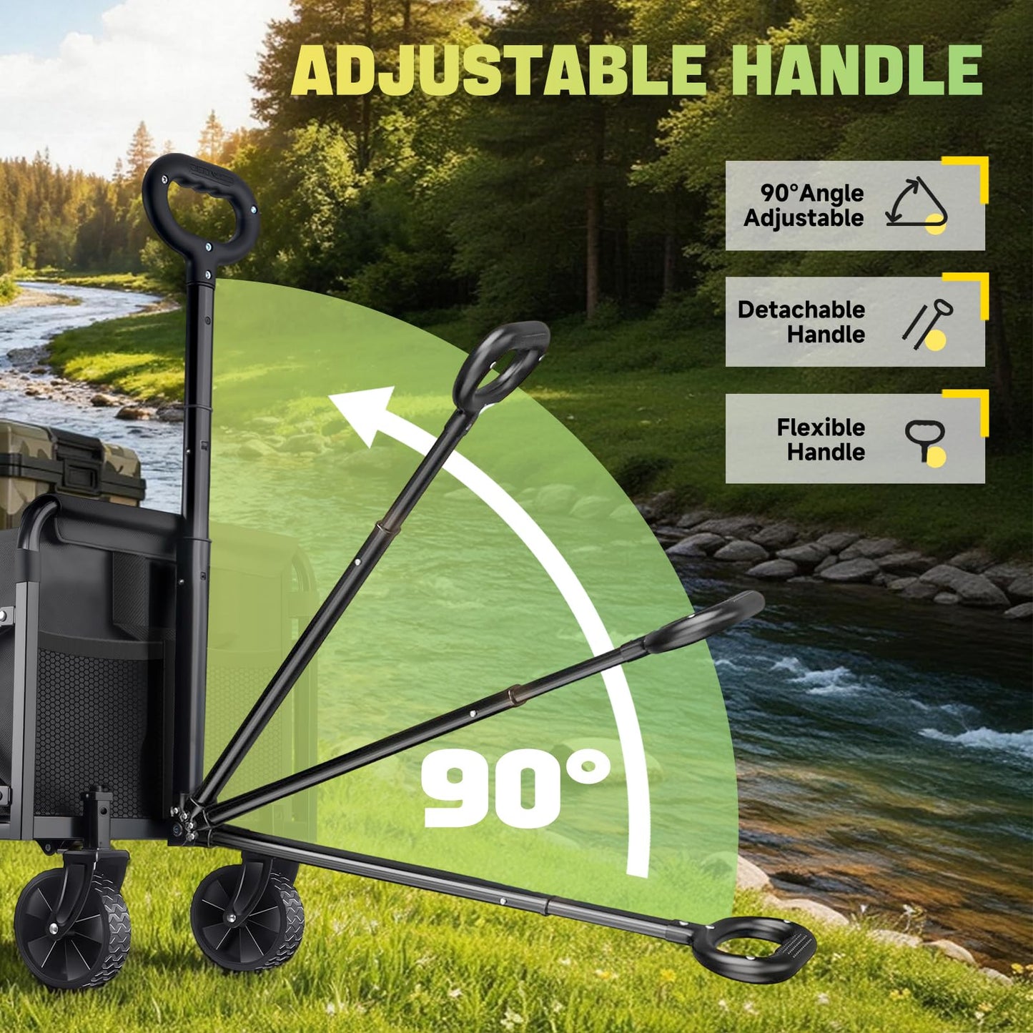 100KG Collapsible Foldable Wagon Carts - Heavy Duty Portable Folding Utility Wagons with All-Terrain Wheels for Grocery Sports Shopping Camping Garden Beach, 2 Drink Holders/Lightweight/Black