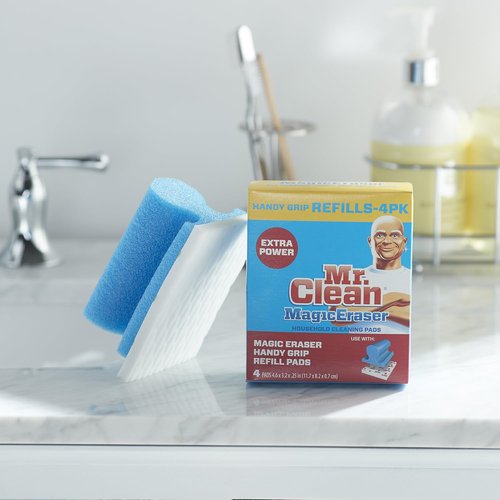 Mr. Clean Magic Eraser Sponge with Handle - Powerful Cleaning Tool in Blue