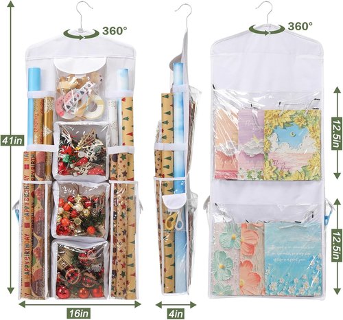EXLIFBAG Gift Wrap Organizer - Double-Sided Wrapping Paper Storage Holder | Ideal for Home & Events