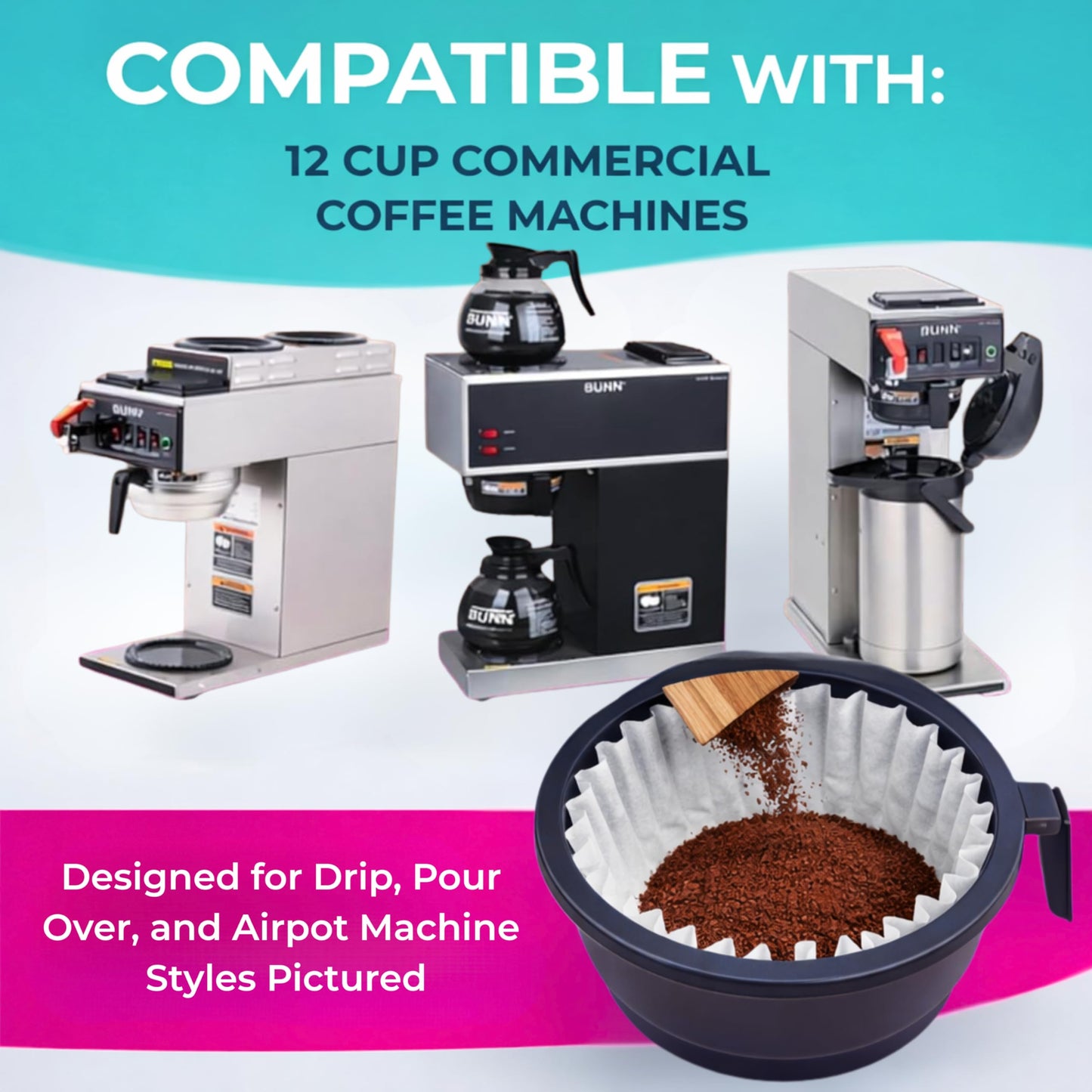 Katy’s Large 12-Cup Commercial Coffee Filters (9.5” x 4.5”) for BUNN, Fetco & Curtis Coffee Machines – Tall Walls, No Ground Overflow – Premium Filters for Businesses (Bulk Pack)