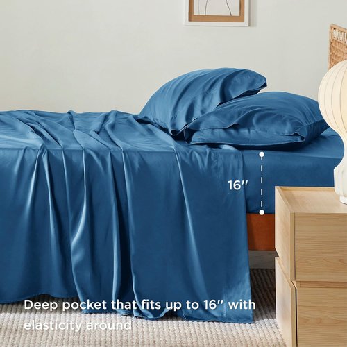 Bedsure Cooling Twin XL Sheets - Breathable Rayon from Bamboo, Soft & Silky, Deep Pocket Up to 16", Teal